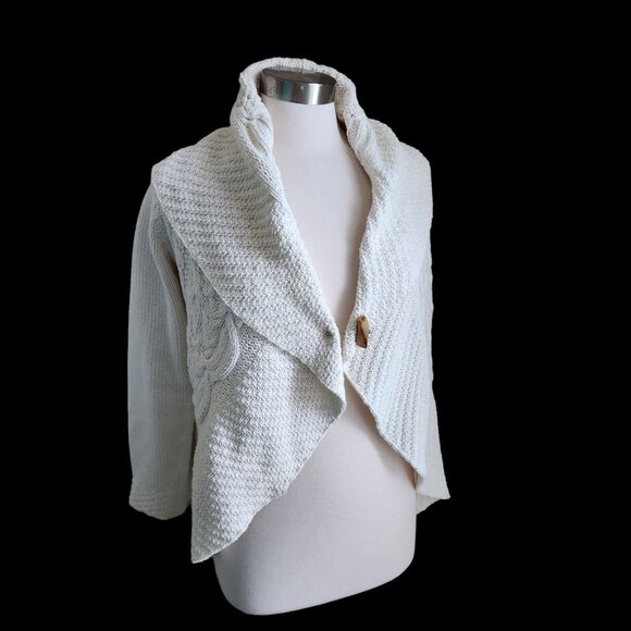 J. Jill Womens Cardigan Size XS Ivory Crochet Circle Pattern Cotton Sweater - Picture 4 of 12